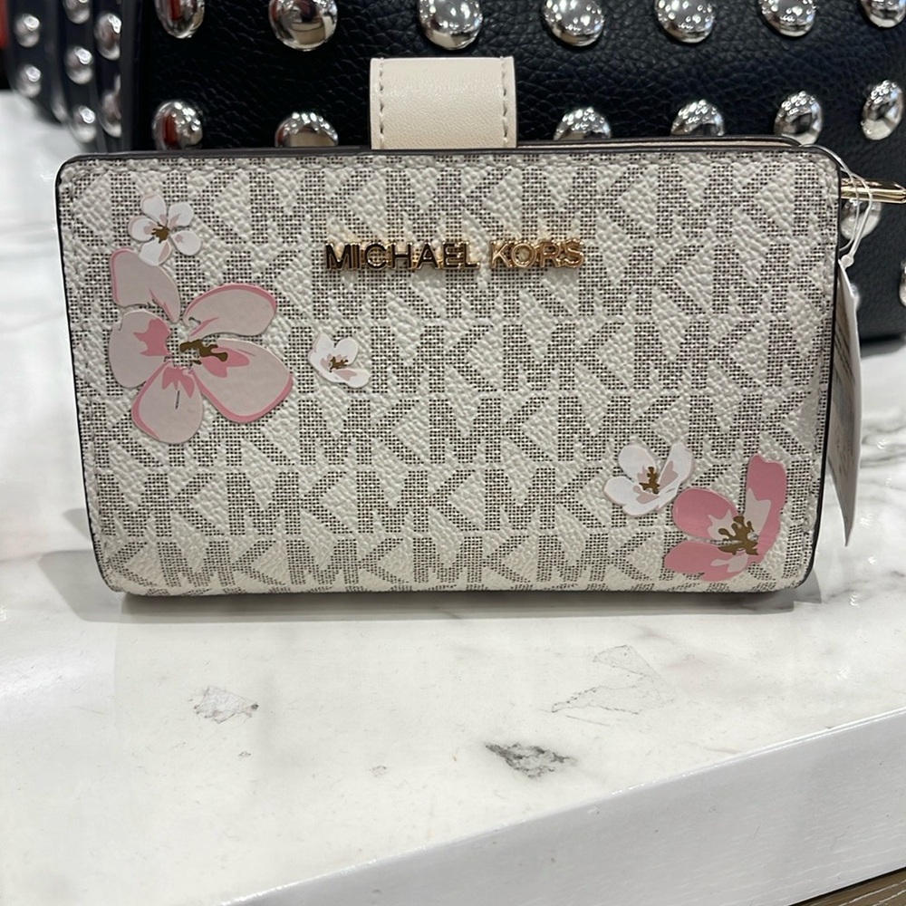 Michael Kors Jet Set Md Floral Embellished Sign Logo Bi-fold Wallet Bifold ZP - Picture 5 of 16